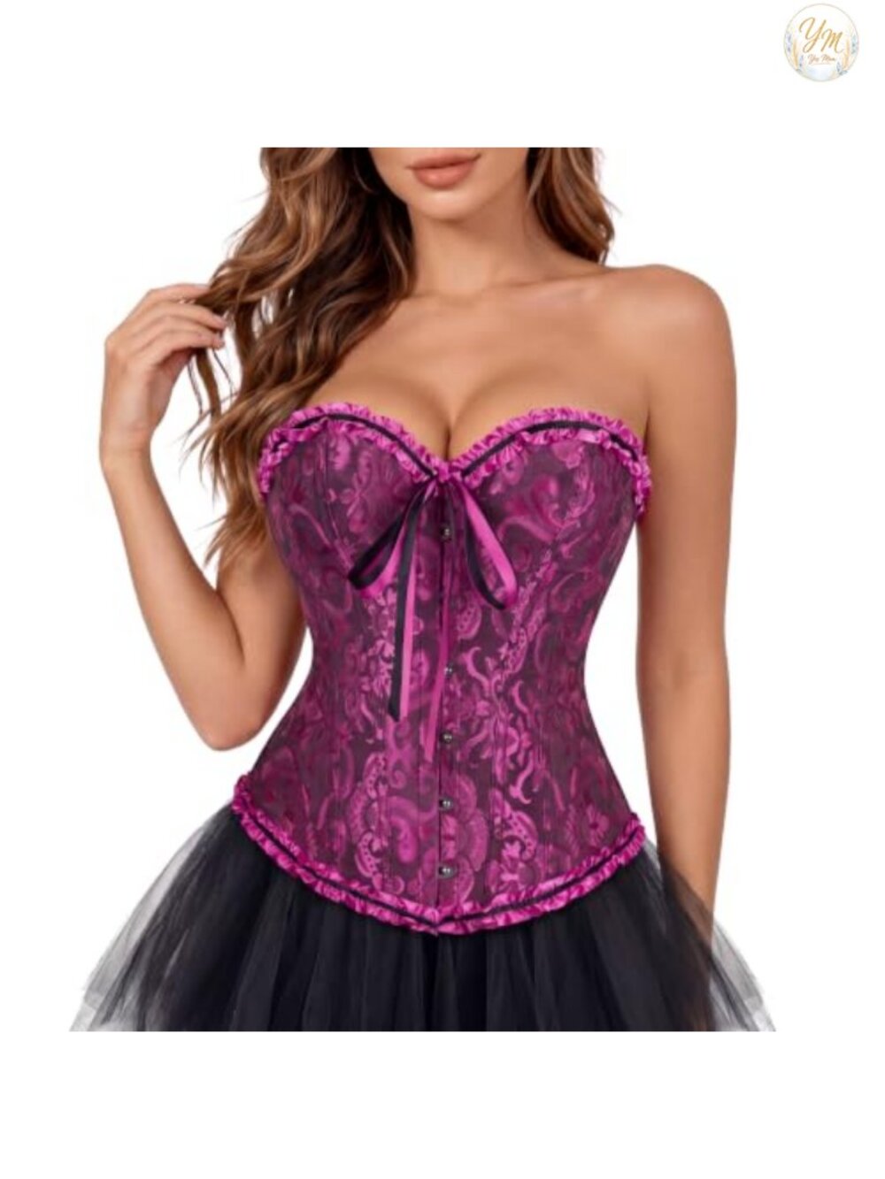 Victorian Overbust Corset Top Lace-Up Brocade Bustier